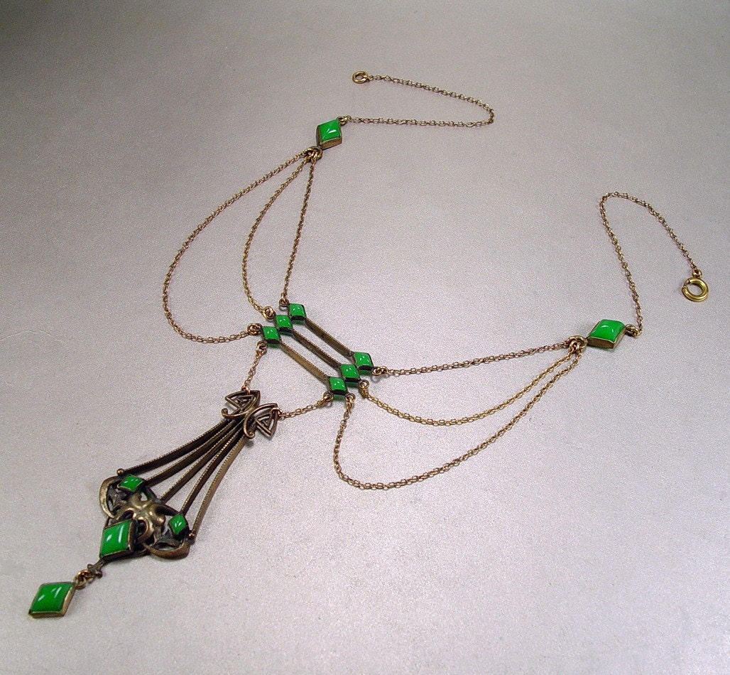 Antique Art Nouveau Jugendstil Gold Gilt Festoon Necklace Vintage 1890s Jewelry