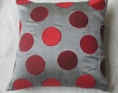 silver throw pillow with red circles 18 inch decorative cushion cover
