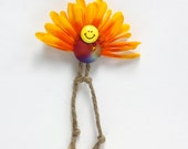 Hippie Happy Quirkey Turkey, brooch, thank you gift, red orange feathers, shipping included.