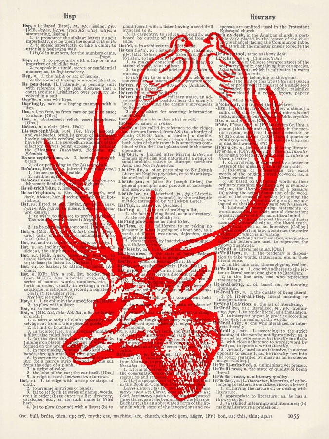 Deer with a Dove Book Page Print, Two Turtle Doves Upcycled Vintage Dictionary Book Page Art Antler Print