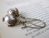 Vintage Pearl Earrings Filigree Swarovski Crystal Antiqued Brass Haskell Glass Pearl. Wagner