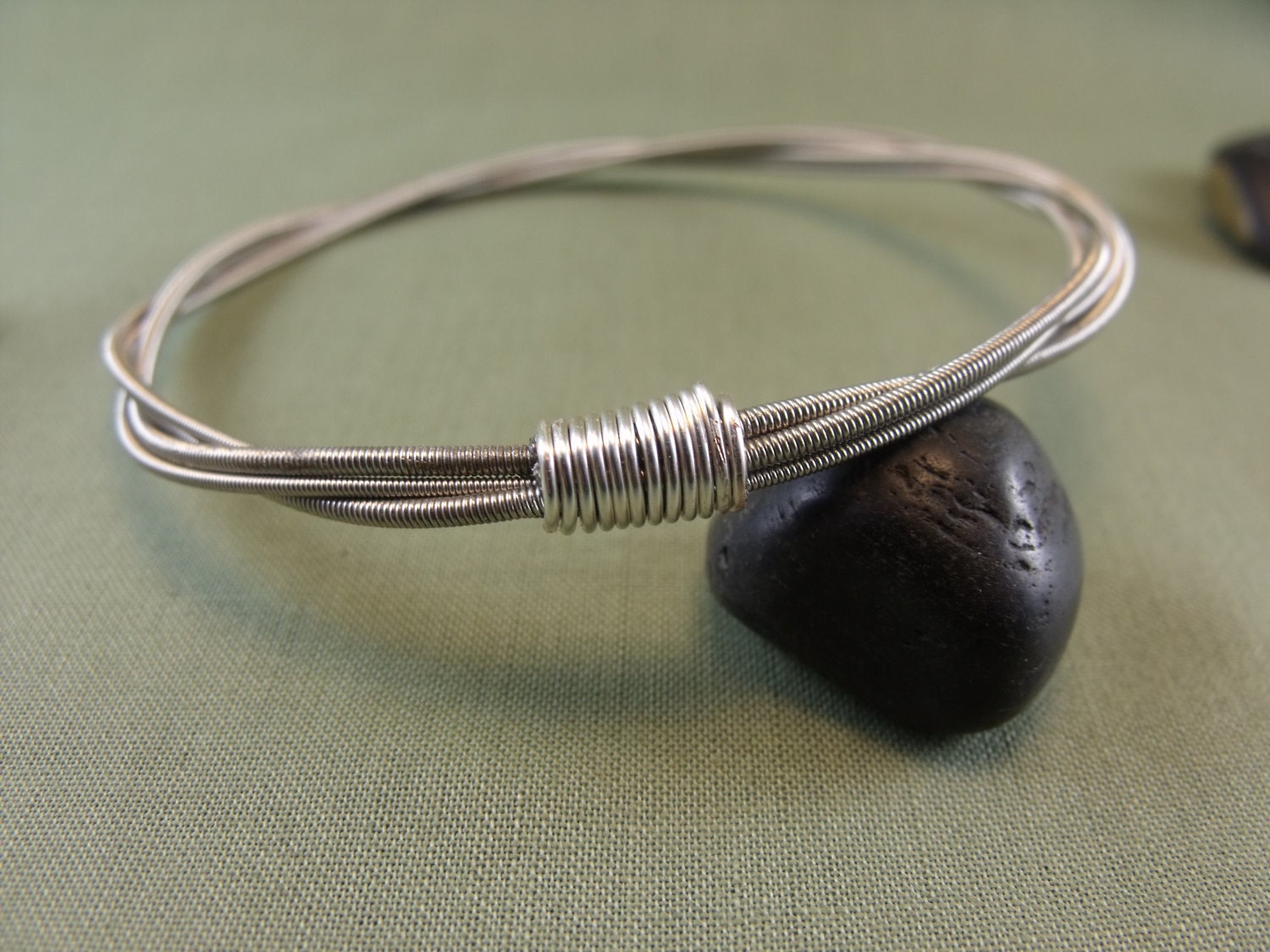 Recycled Guitar String Bangle Silver on Silver Gift for Musician or Music lover Under 20 Free US Shipping