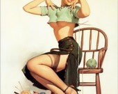 Free US shipping Handprinted Cotton Art Reprodn Applique Vintage Sexy Pin-up Girl Gil Elvgren "A spicy yarn" , 1952