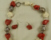 Handmade Chunky Turquoise Necklace Blue Red White