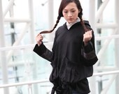 Black Chinese Ethnic New Design Embroidered  Cotton Linen Long Sleeve Coat- NC209