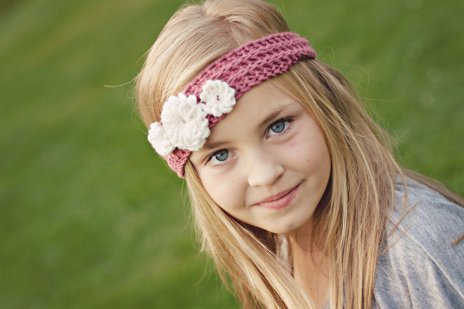 Pink Daisy Knit Headband  - Babies, Toddlers, Children, Adult Wedding - Newborn Photography Prop