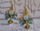 Micro Macrame earrings. Turquoise and gold.