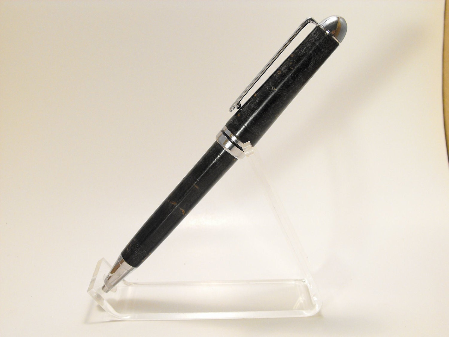 Reserved for Ginter Double Dyed Black and Violet Box Elder Designer Style Rollerball Pen with Chrome Finish