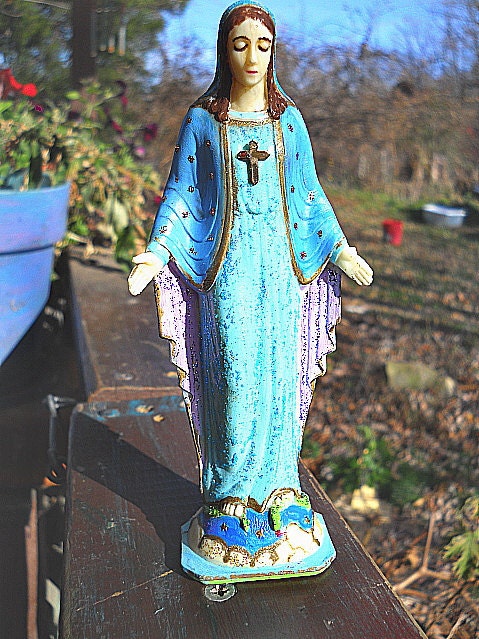 Virgin Mary Vintage Statue Restored Pastel Mary Plastic Hand Painted Free Shipping US and Canada