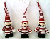 Elf Christmas Ornament Paper Quilled Set in Crimson Red