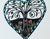 love grows linocut letterpress print