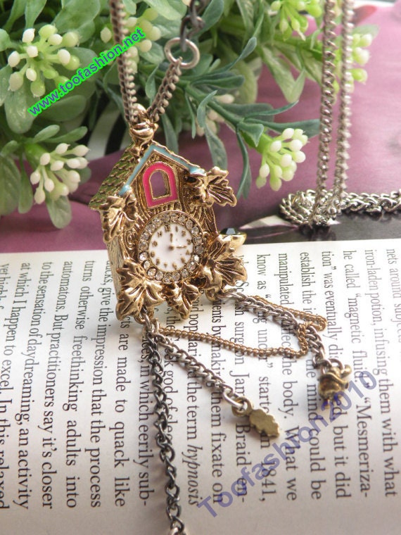 Pretty retro gold 3d colorful glaze pendulum wall clock with diy chains pendant necklace vintage style