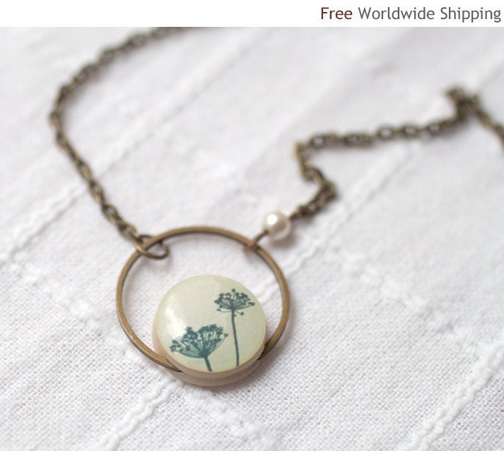 Natural History necklace - Botanical jewelry - Gift for her under 25 usd (N029)