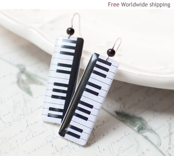 Piano key earrings - Music jewelry - Gift for musician (E055)