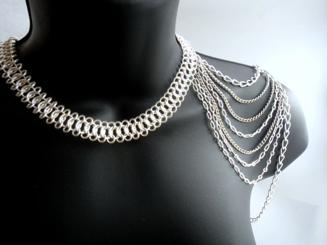 Unique white silver Shoulder Necklace Chain