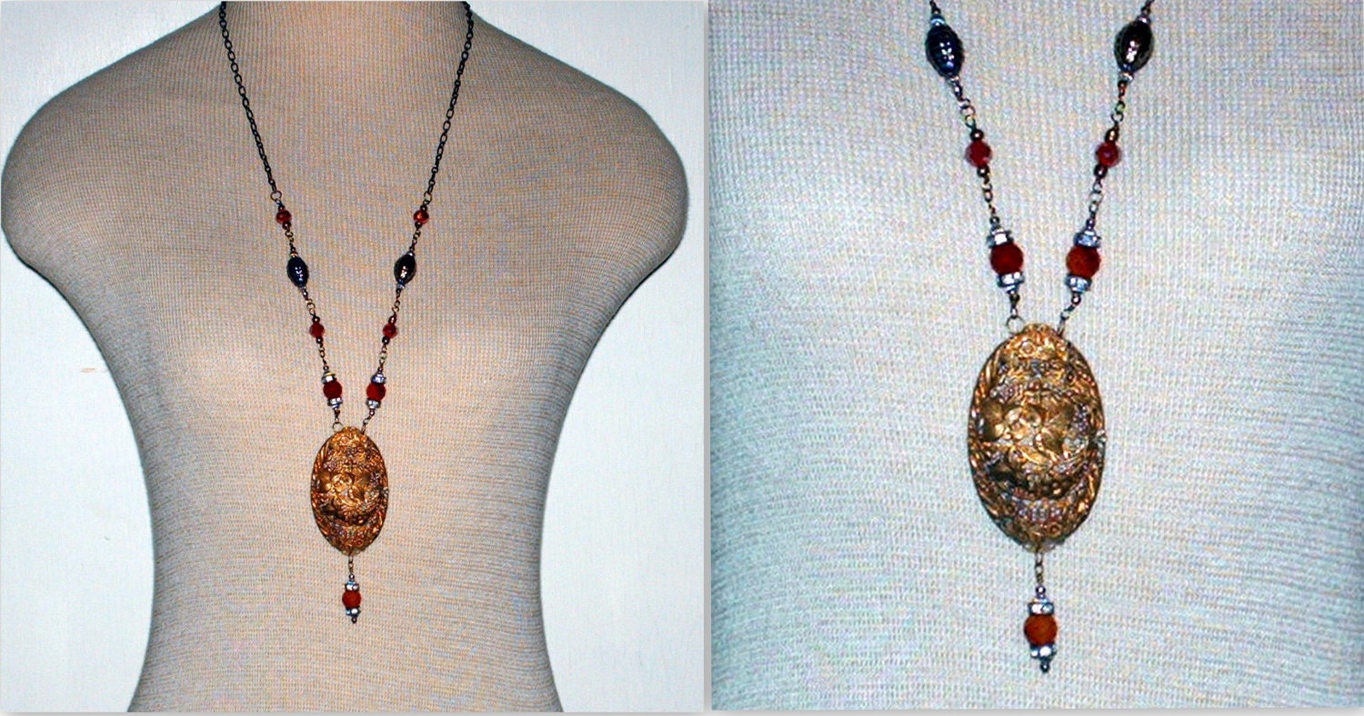 Vintage Upcycled Assemblage Gold Filigree Necklace