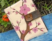 Kindle Cover, Nook Cover, e-reader Cover-Ivory Suede Padded Book Style Cover Hand Painted with Cherry Blossoms