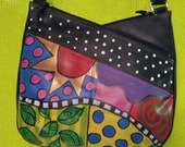 Hand painted leather purse adjustable shoulder strap ooak