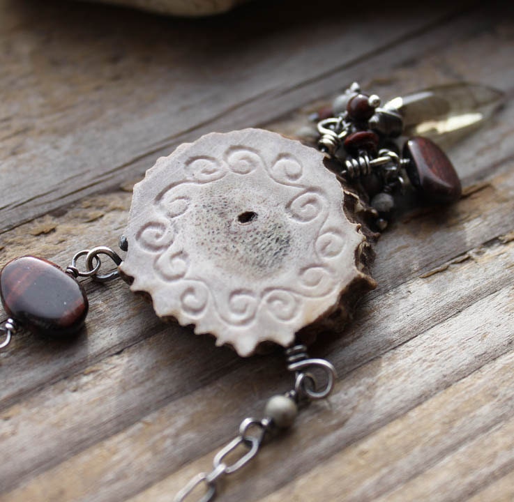 Grounded Steps - Tiger Eye, Sterling Silver and Deer Antler Necklace