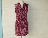 60s floral dress mini roses neck tie pink