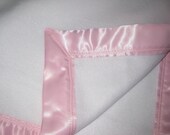 Classic White Fleece Baby Blanket with Pink Satin Binding