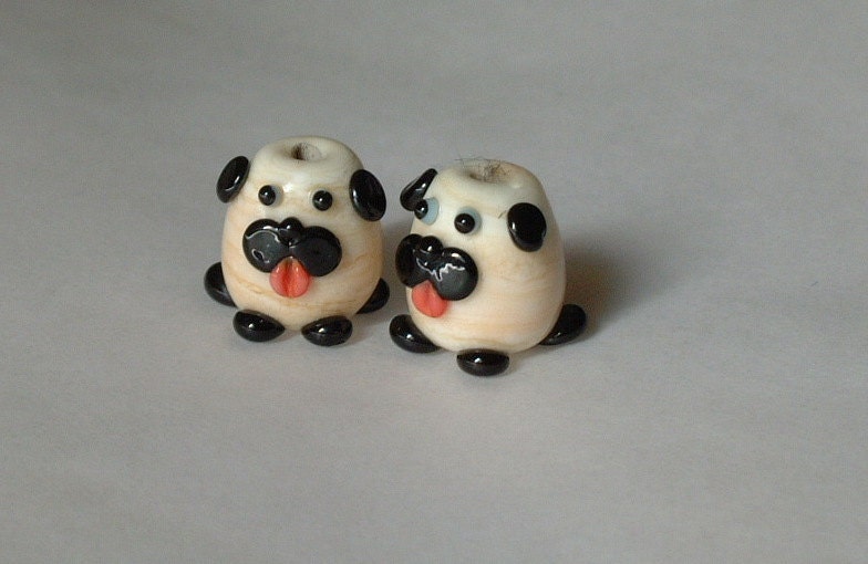 Tiny Pugs pug dogs pair of lampwork beads, 10mm perfect for earrings- Free Shipping Etsy