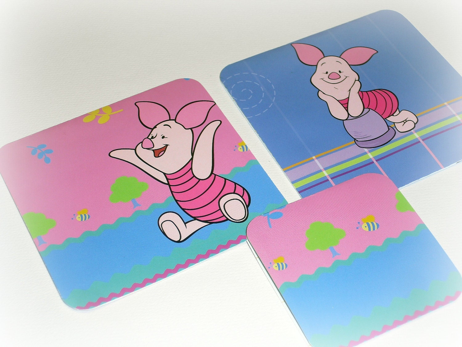 3 Piglet Notecards, Winnie the Pooh, Blank Inside - Made from an upcycled planner