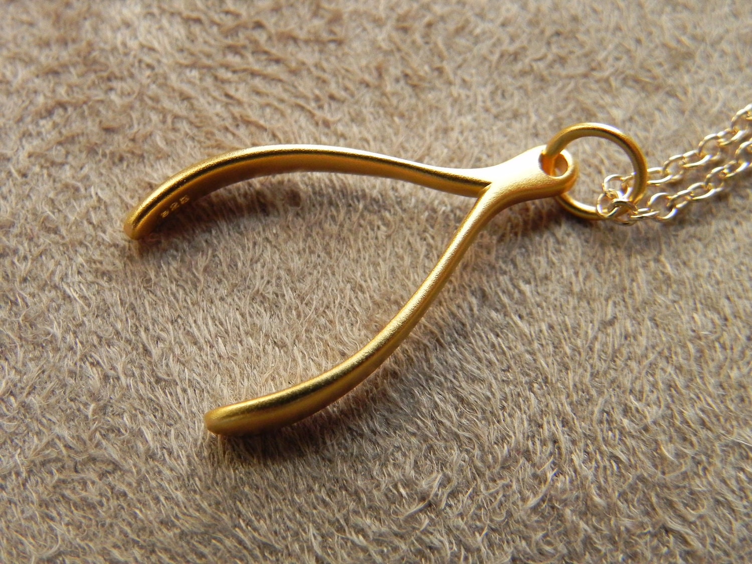 SALE  Vermeil Wishbone Necklace with Gold Filled Chain SALE