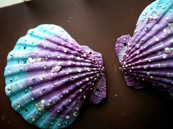Siren's Grotto Custom MERMAID SEASHELLS Encrusted with Crystals, Pearls and Precious Notions