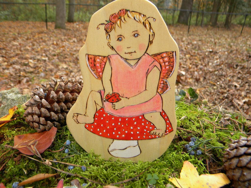 YOURTot, Toadstool Fairy Keepsake Portrait in Natural Wood, Hand Made To Order