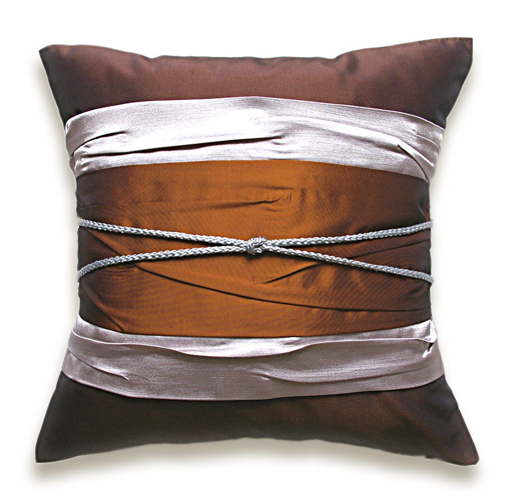 Chocolate Brown Silver Rust Pillow Case 16 in Rope Decoration JOSIE DESIGN