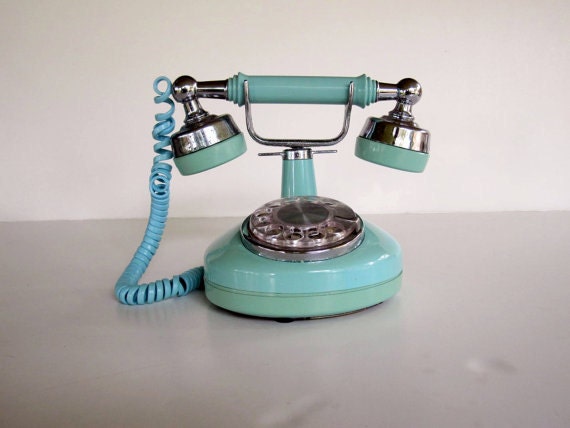 Vintage Blue Rotary Phone - French Style Princess Phone - Working Condition - Turquoise Aqua Blue - Cottage Chic Decor For Her