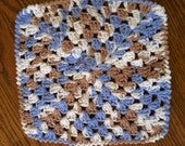 Wash Cloth - Dish Cloth - Handmade - white blue brown