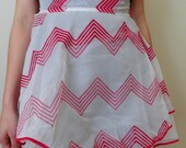 Vintage Apron, White Chiffon, Red Velvet Chevron Pattern, Christmas Red, FREE SHIPPING etsy