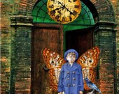 5x7 image mixed media art "Digital Art Collage" Download Whimsical Train Station Fairy Boy And Shepard Puppy
