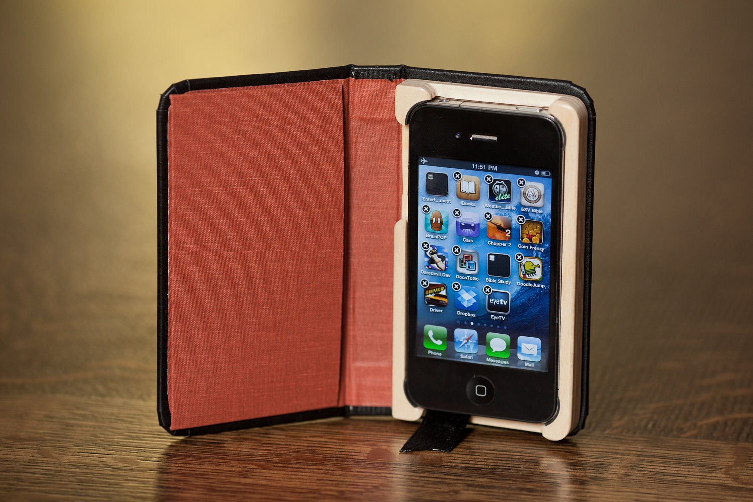 Little Black Book for iPhone4/4S with Hidden Pocket, Paprika interior Ships Priority Mail