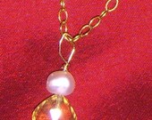 Citrine and Pearl Gold Necklace