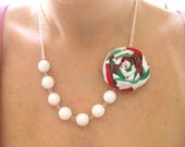 Holly Jolly fabric flower necklace beaded rosette