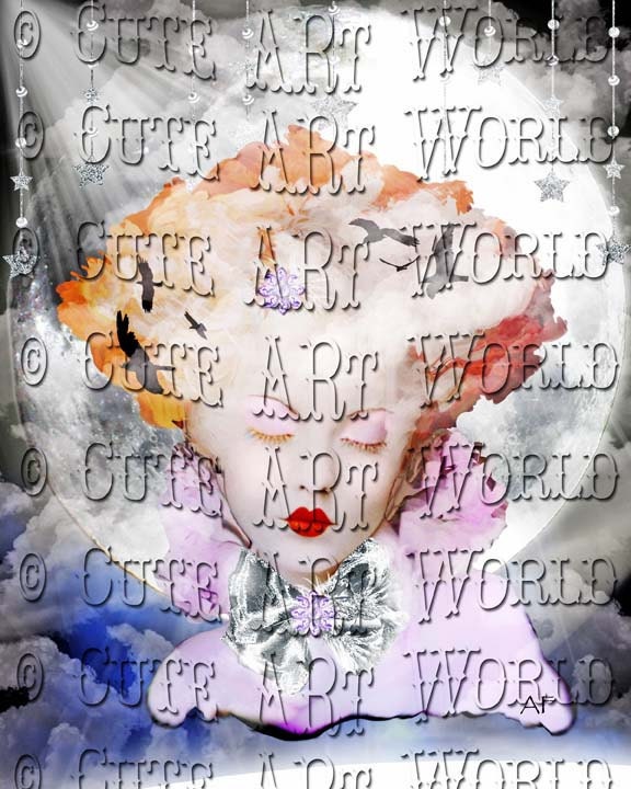 5x7 image mixed media art "Digital Art Collage" Download Moon Beauty Princess Montage