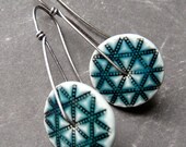 Porcelain Earrings - Quilted Star Longs in Antique Teal