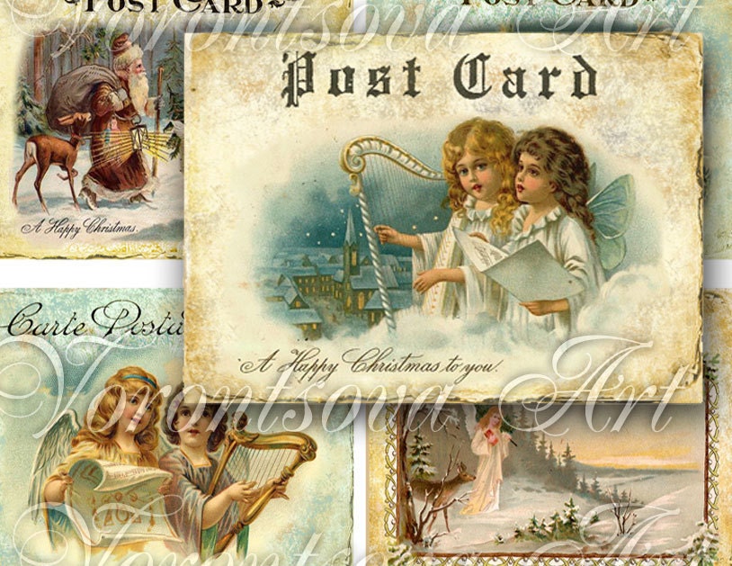 Santa Claus Merry Christmas Card. Old postcard. Digital Collage Sheet. Printable Image Aceo download. Notecard, gift tag, background. ng05