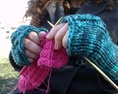 Teal Fingerless Mittens, Hand Dyed and Hand Knit out of Merino/Cashmere/Nylon Blend
