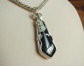 Chinese Writing Stone Cabochon Wire Wrapped Pendant