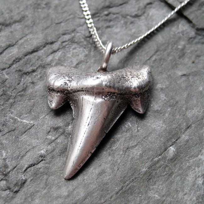 Shark tooth necklace - large size - recycled sterling silver - mens jewelry - artisan metalsmith - 17" chain