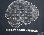 Funny Geek Binary FEMALE SEX BRAIN Tshirt - Battle of the Binary Brains - Gal's Fitted Feminine Stretchy Tshirt Charcoal Grey Matter Grey