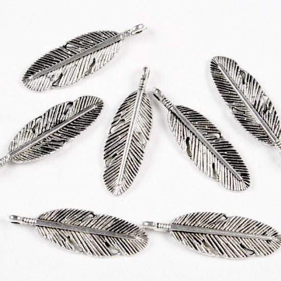 4 Tibetan Silver Feather Charm Pendant Findings