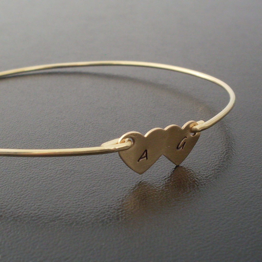 Double Heart Initial Bracelet, Two Hearts Couples Bracelet, Handstamped Couples Jewelry, Husband & Wife Jewelry, Personalized Couples Gift