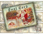Santa Claus Merry Christmas Card. Old postcard. Digital Collage Sheet. Printable Image Aceo download. Notecard, gift tag, background. ng06