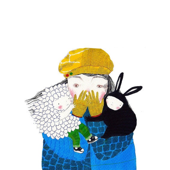 Spirits of Winter - Black bunny - yellow hat - ELISA