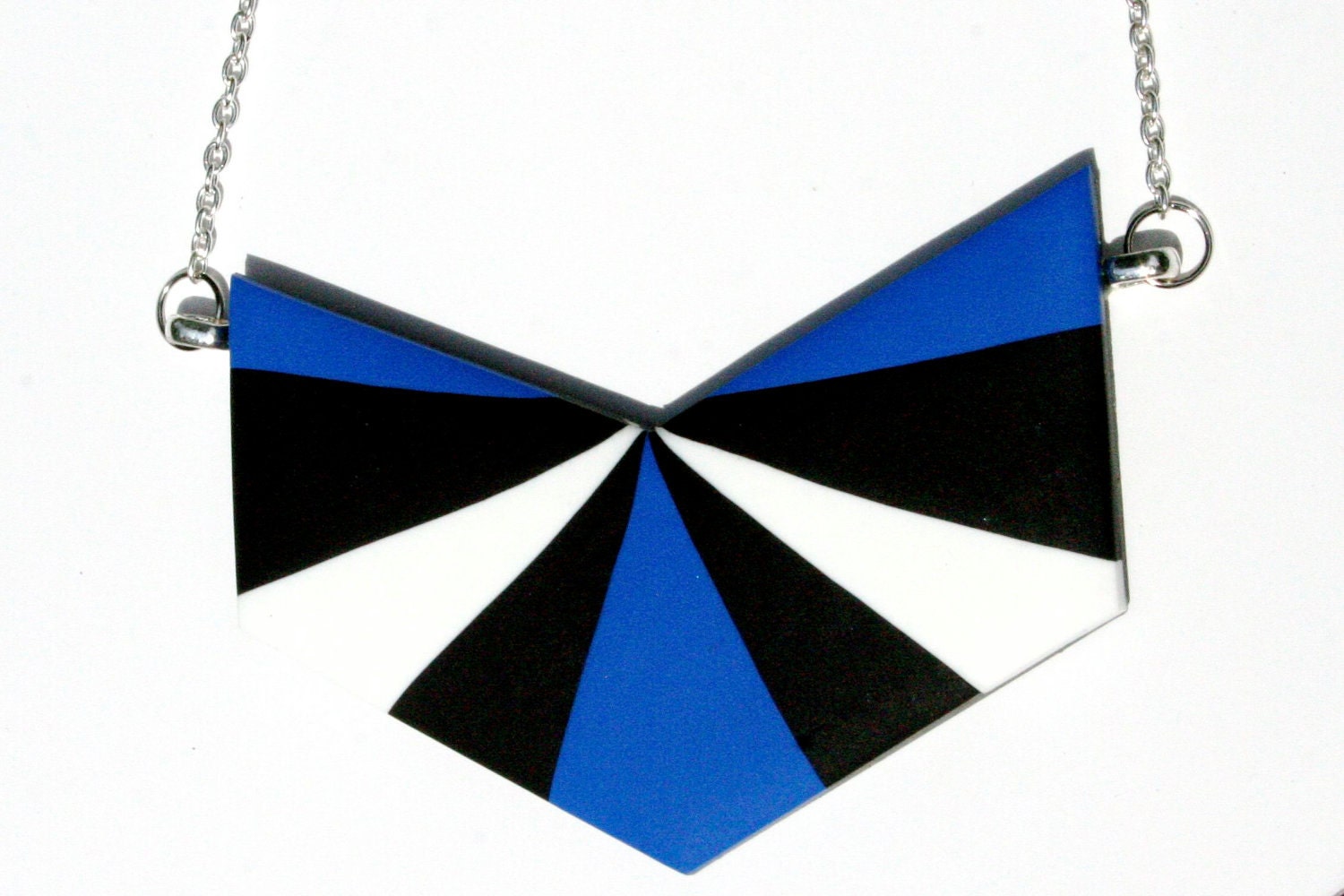 Chevron Necklace in Electric Blue Black and White